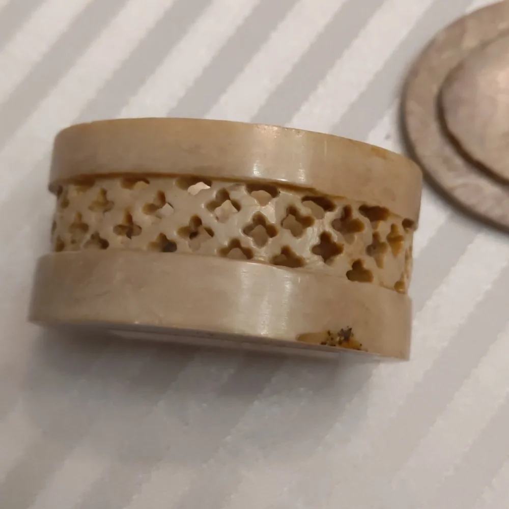 Hand carved Jerusalem stone vintage trinket box